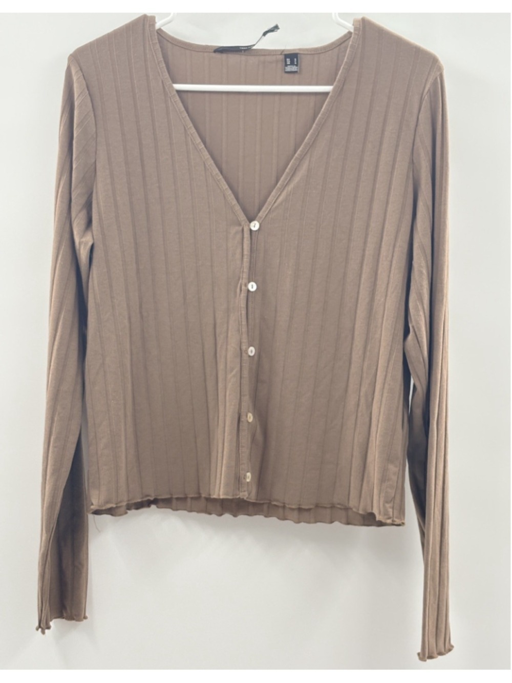 Vero Moda Lucy Crop Ribbed V-neck Cardigan Button Front Tobacco Brown Small